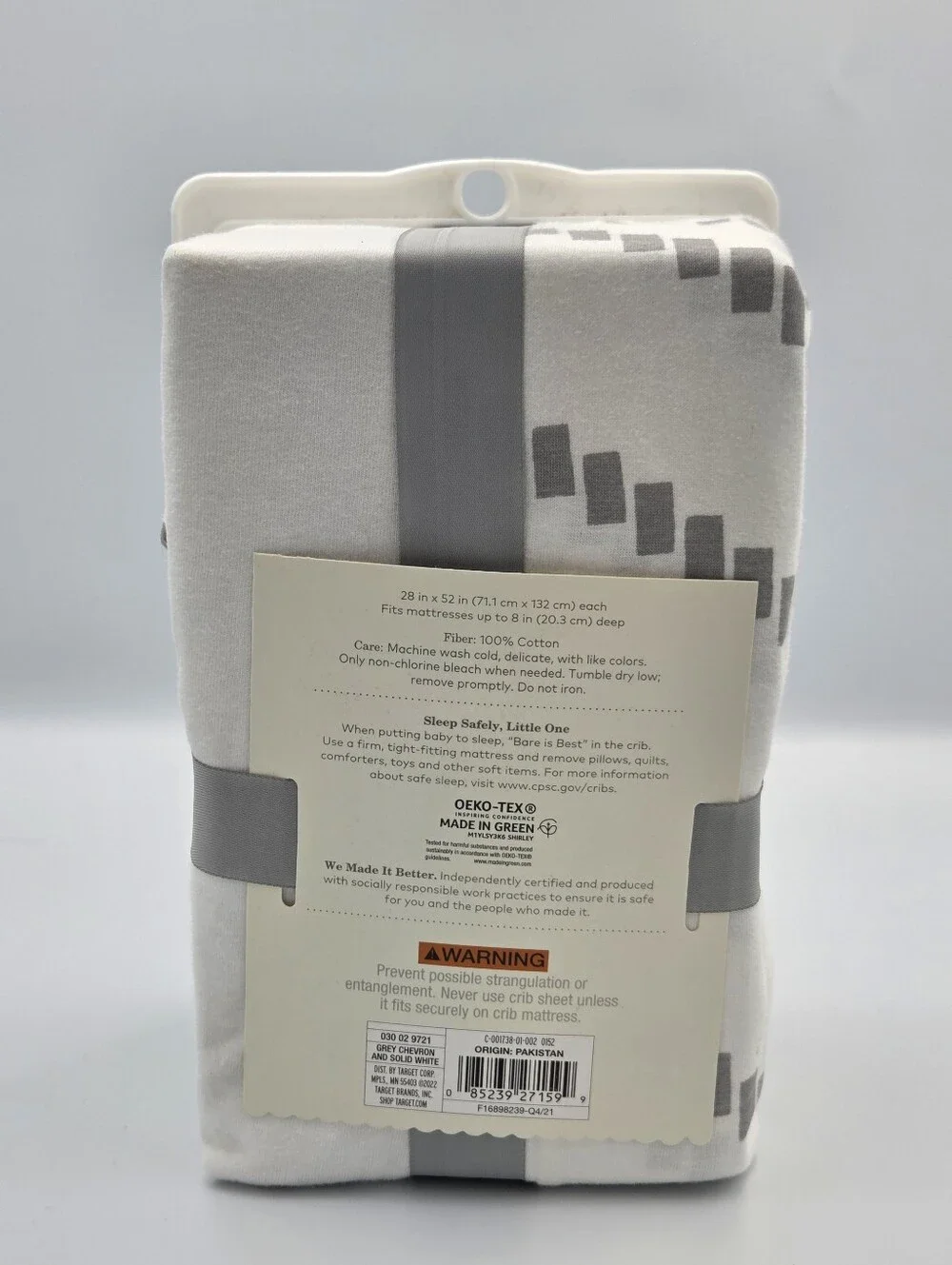 Cloud Island 2-pack Jeresy Crib Fitted Sheet Gray Chevron & Solid White Nwt
